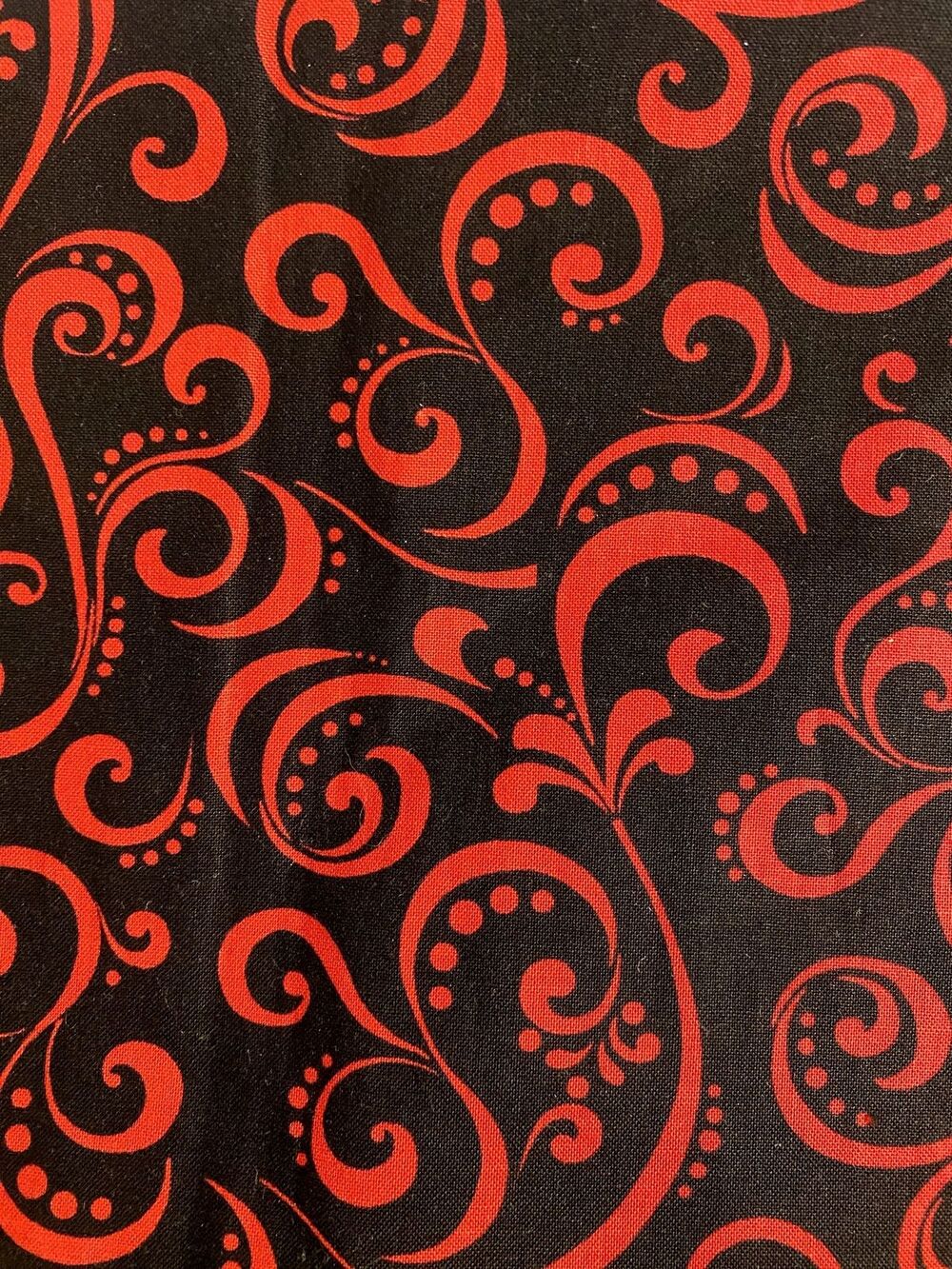 #7982 Swirls paisley black red fabric black  quilting  BLANK QUILTING CORP 36X44